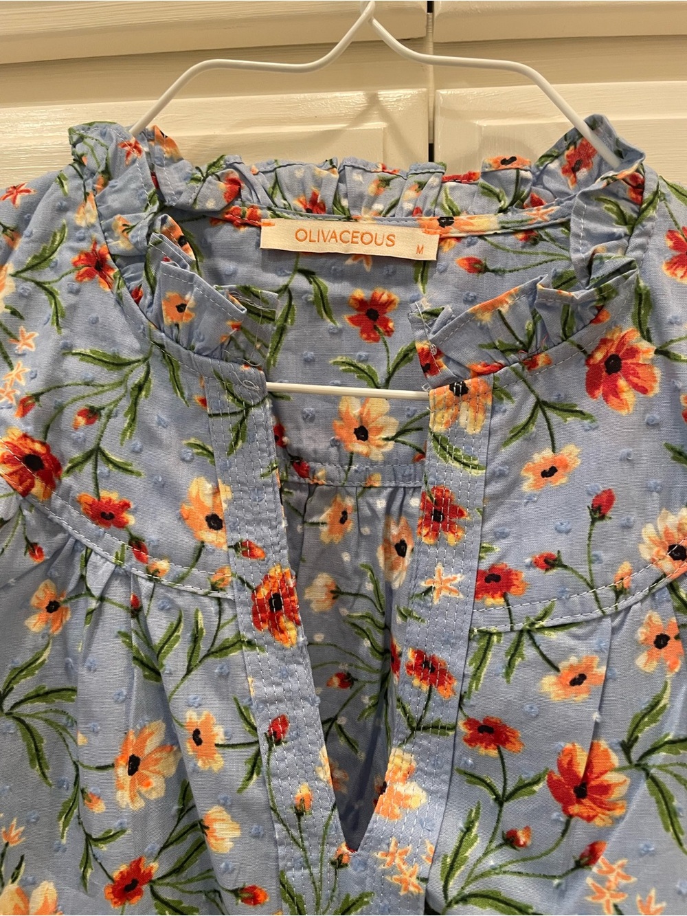 Blue Floral Ruffle Top - Picture 4 of 9